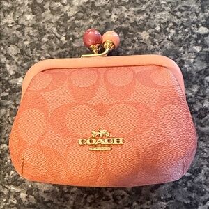 Coach Pink Change Purse with Gold Accents